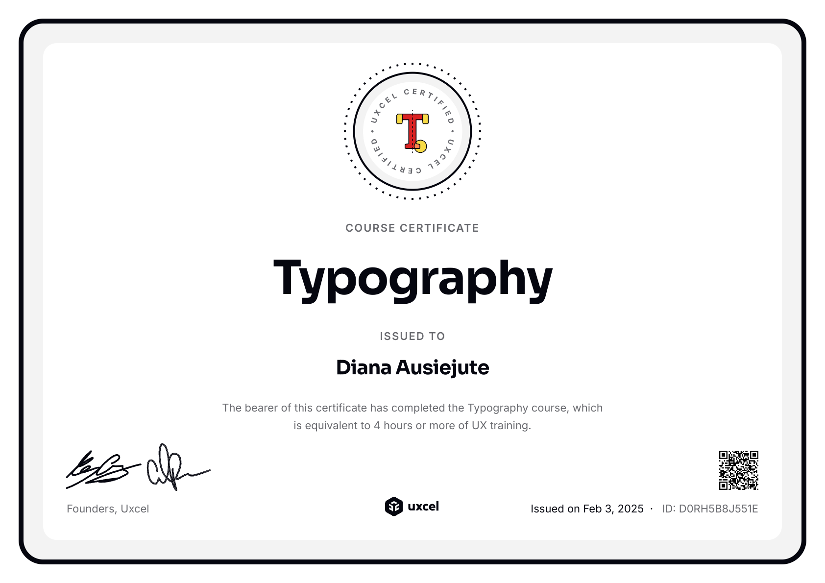 Diana Ausiejute's certificate